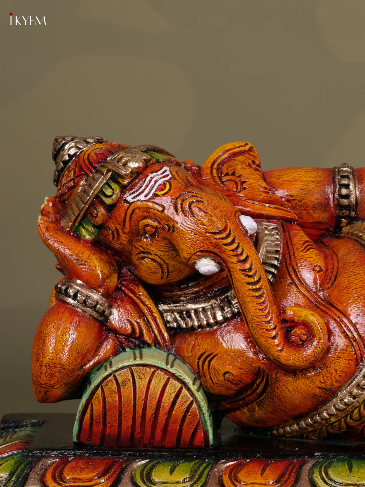 Wooden Hand carved Painted - Sleeping Ganesha Statue - 22 inch - KEB0613 - Image 3