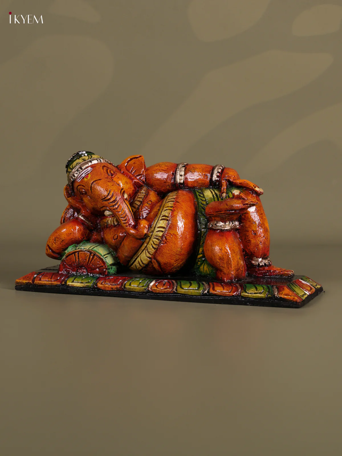 Wooden Hand carved Painted - Sleeping Ganesha Statue - 15 inch - KEB0614 - Image 2