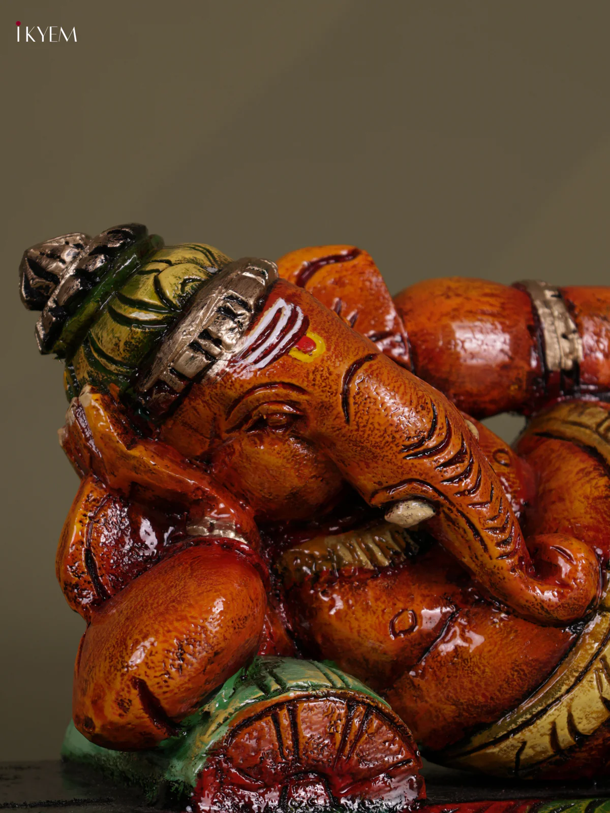 Wooden Hand carved Painted - Sleeping Ganesha Statue - 15 inch - KEB0614 - Image 3