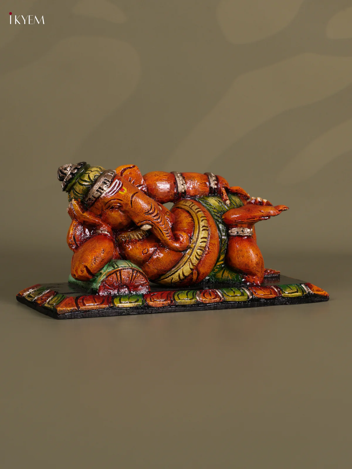 Wooden Hand carved Painted - Sleeping Ganesha Statue - 15 inch - KEB0614 - Image 4