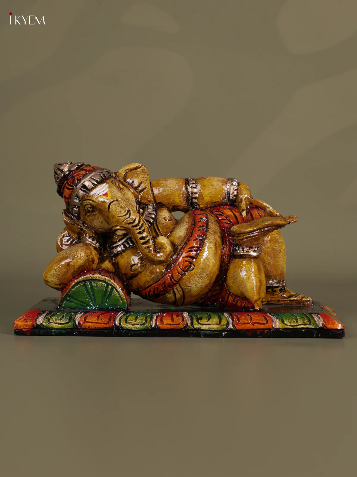 Wooden Hand carved Painted - Sleeping Ganesha Statue - 15 inch - KEB0615