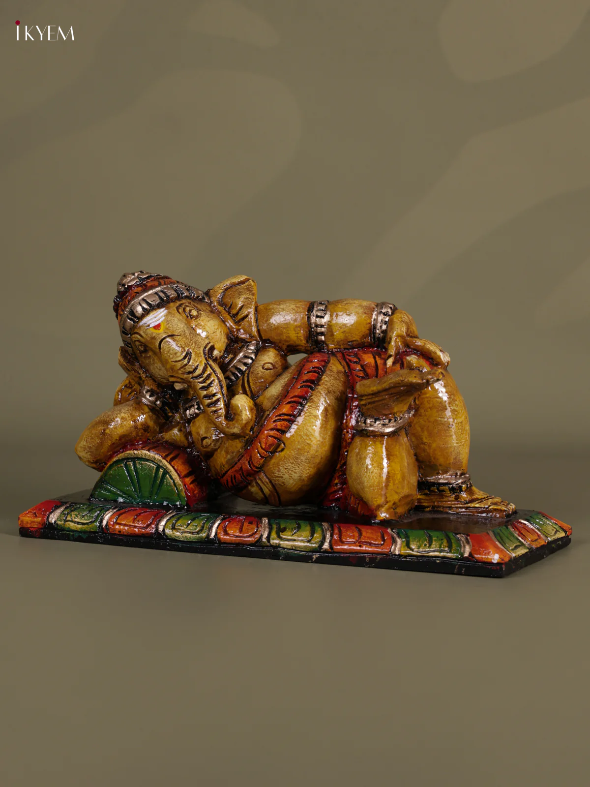Wooden Hand carved Painted - Sleeping Ganesha Statue - 15 inch - KEB0615 - Image 2