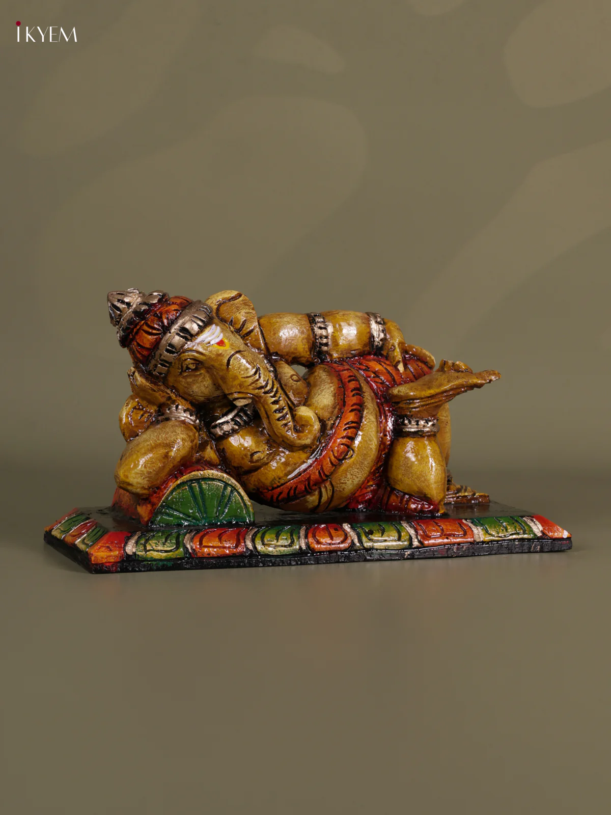 Wooden Hand carved Painted - Sleeping Ganesha Statue - 15 inch - KEB0615 - Image 4