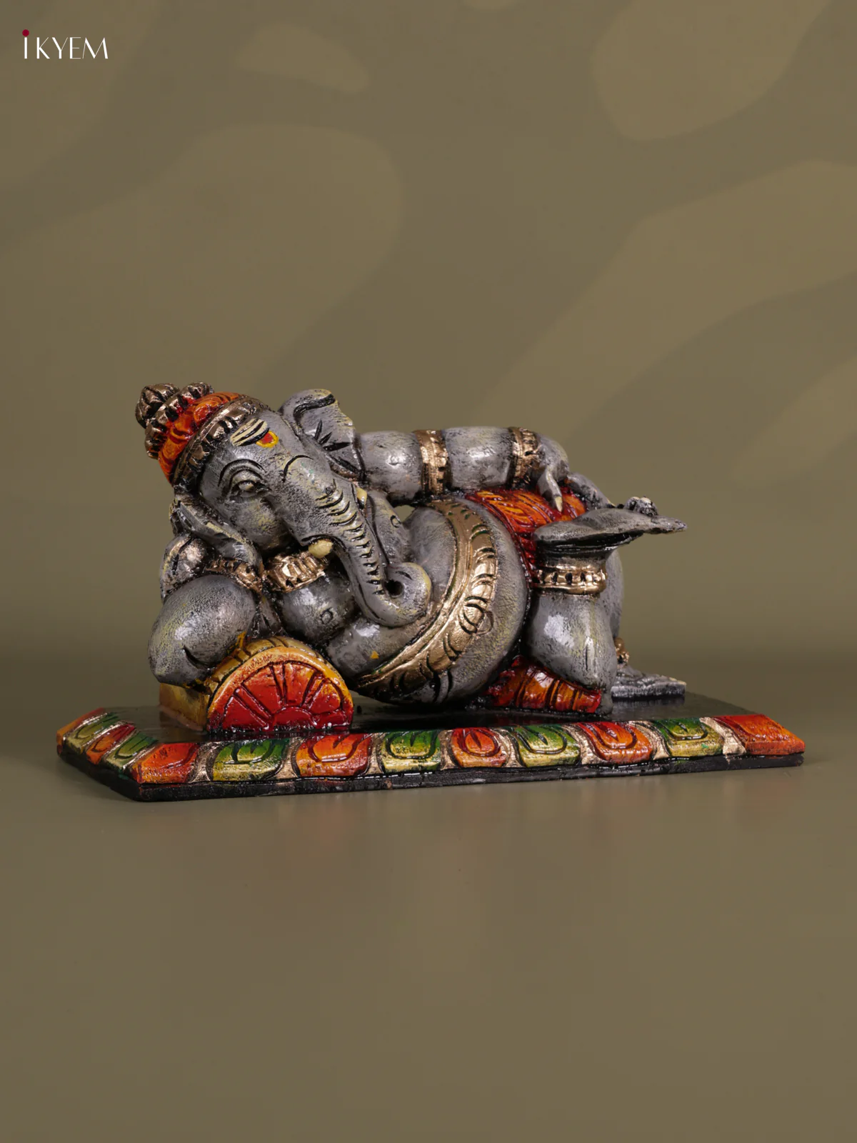 Wooden Hand carved Painted - Sleeping Ganesha Statue - 15 inch - KEB0616 - Image 4