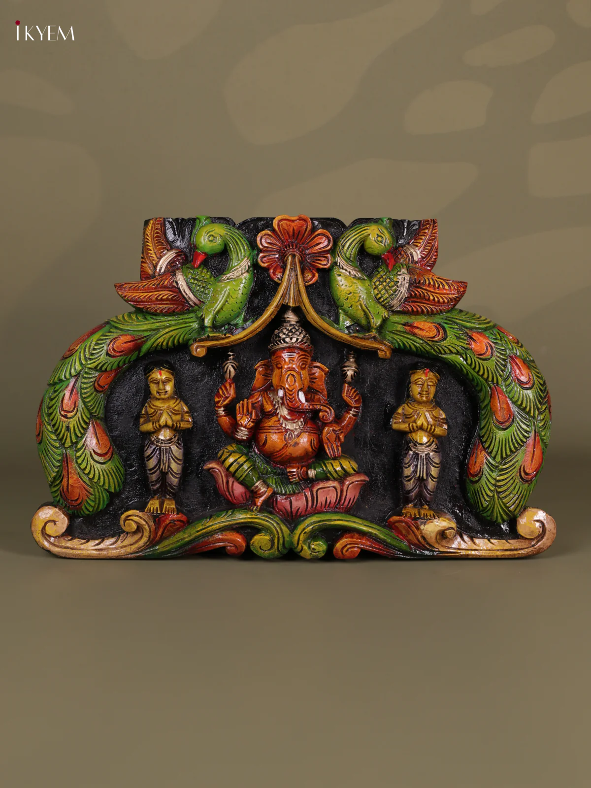 Wooden Hand carved painted - Ganesha panel - KEB0624