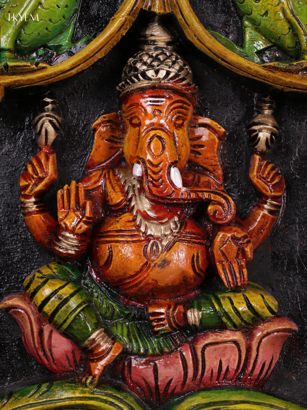 Wooden Hand carved painted - Ganesha panel - KEB0624 - Image 3