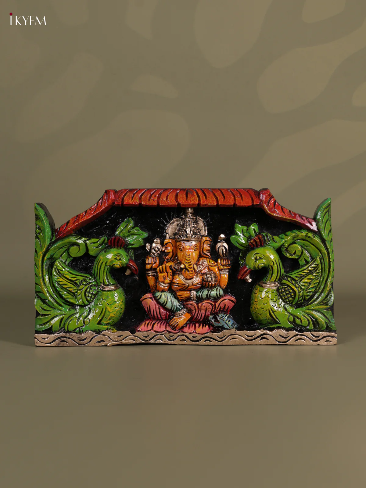 Wooden Hand carved Painted - Ganesha Panel - KEB0633