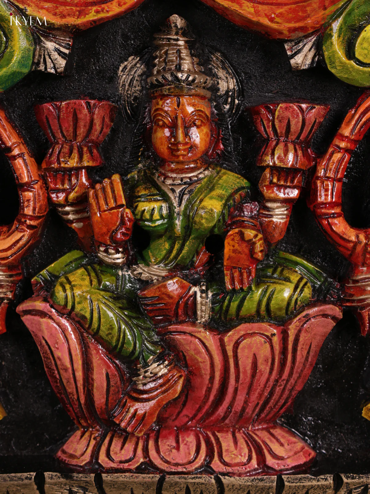 Wooden Hand carved Painted - Gaja Lakshmi Panel - KEB0634 - Image 3