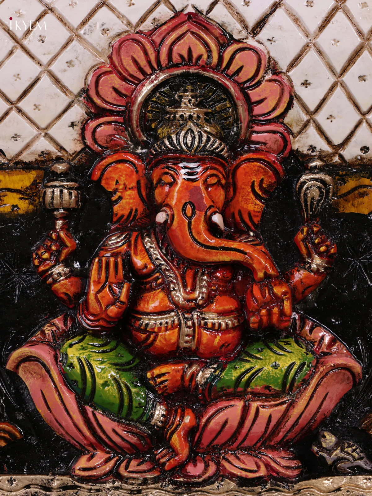 Wooden Hand Carved Painted - Gaja Ganesha Gopuram panel - (12x36) - KEB0712 - Image 3