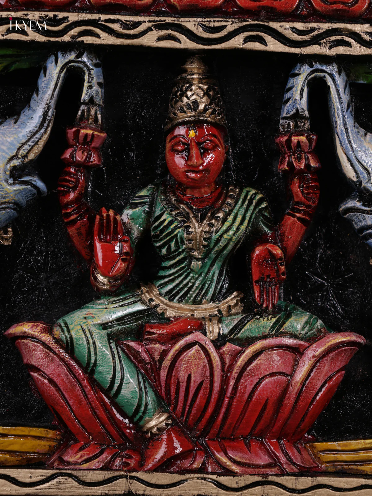 Wooden Hand Carved painted - Gaja Lakshmi Panel - (12x15) - KEB0717 - Image 3
