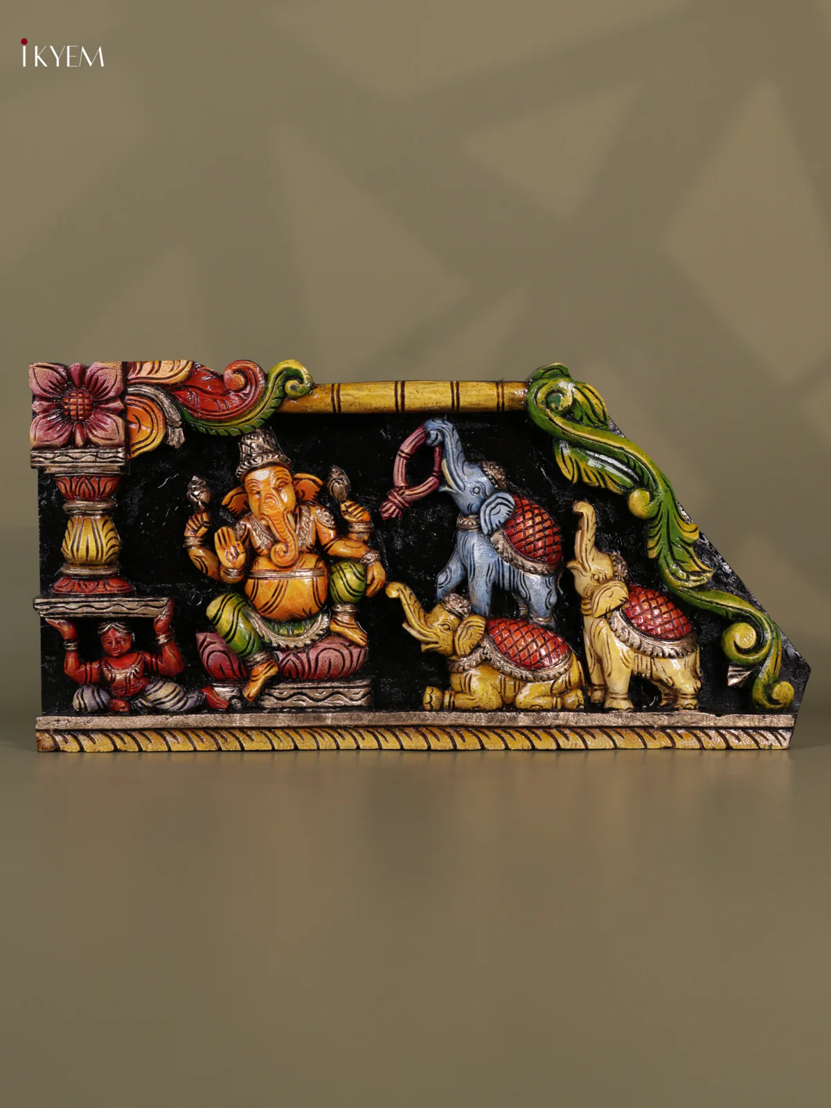 Wooden Hand Caved Painted - Ganesha Panel - (12x24) - KEB0723