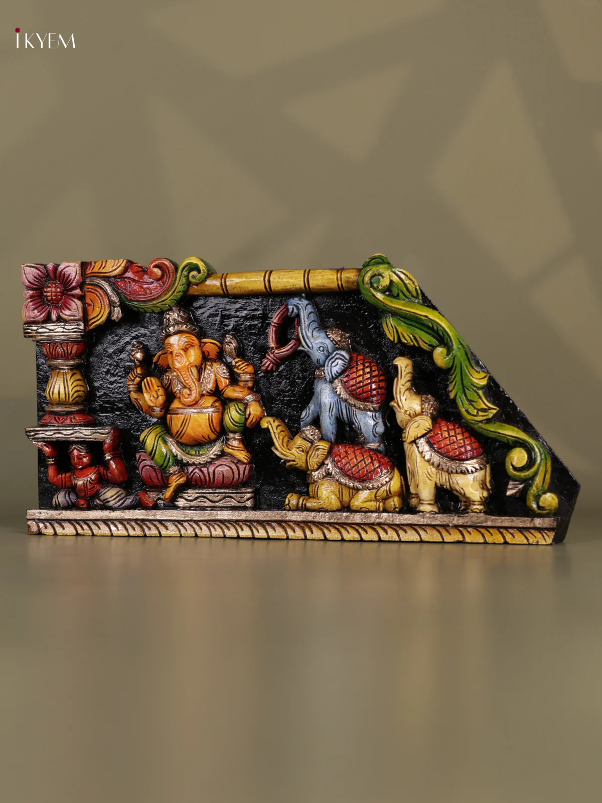Wooden Hand Caved Painted - Ganesha Panel - (12x24) - KEB0723 - Image 5