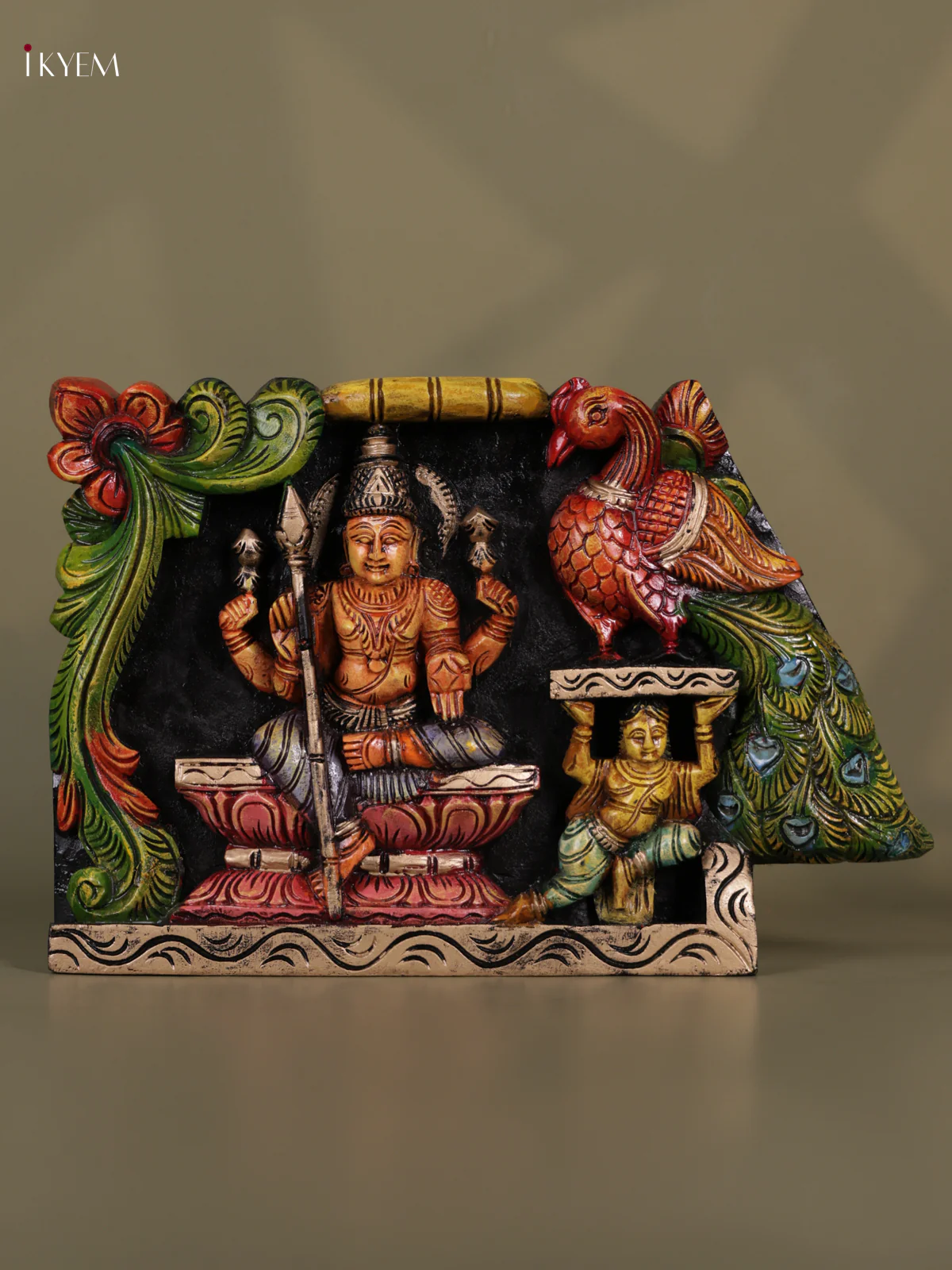 Wooden Hand carved Painted - Murugan Panel - (12x18) - KEB0724