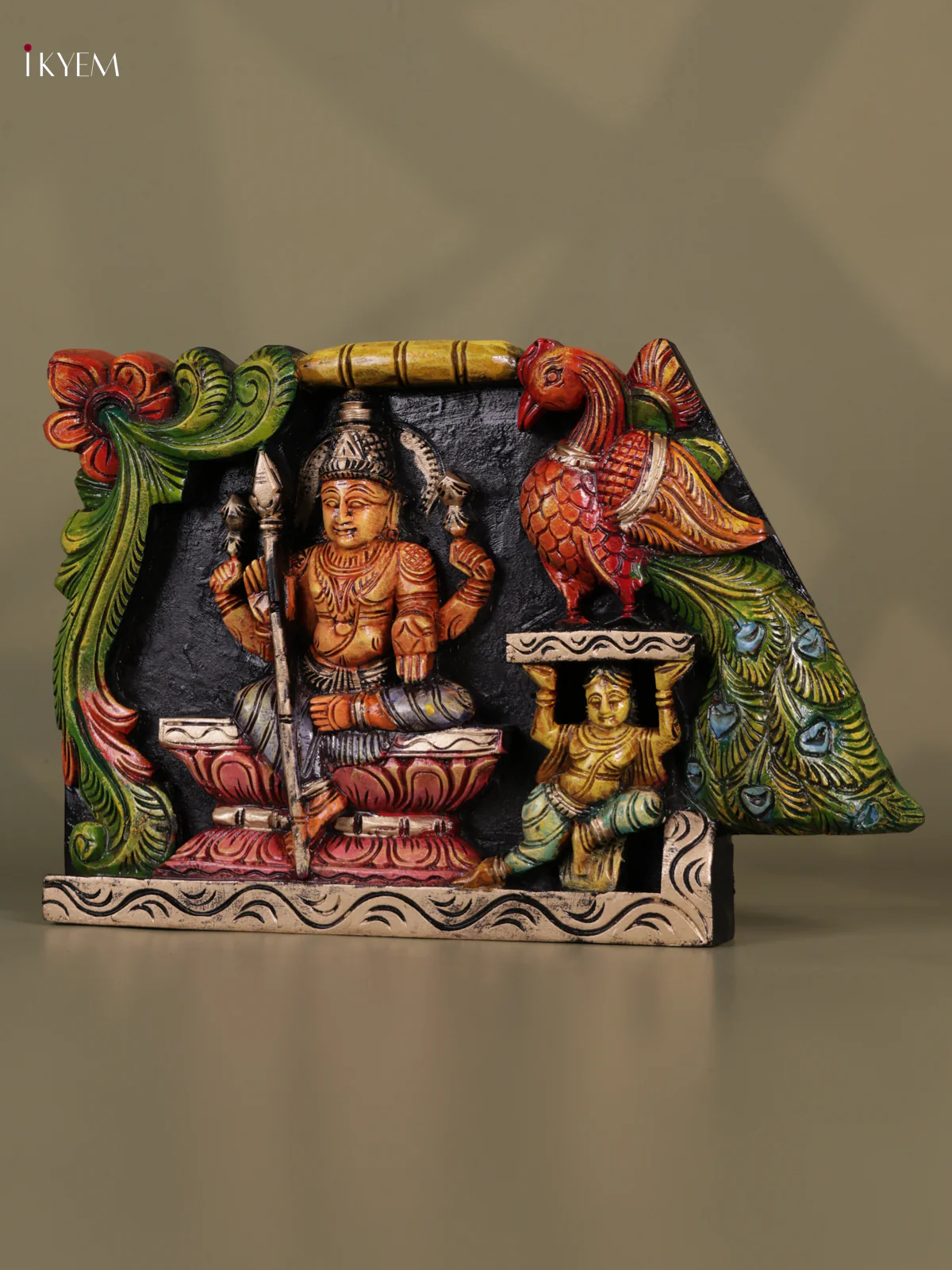 Wooden Hand carved Painted - Murugan Panel - (12x18) - KEB0724 - Image 3