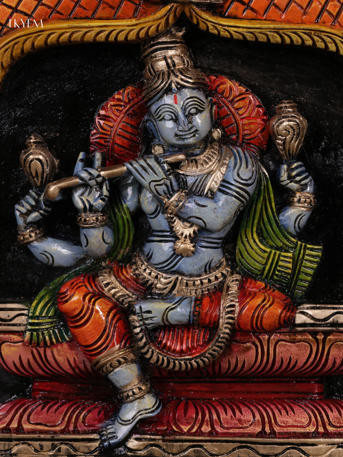 Wooden Hand Carved Painted - Krishna Panel - (15x18) - KEB0725 - Image 3
