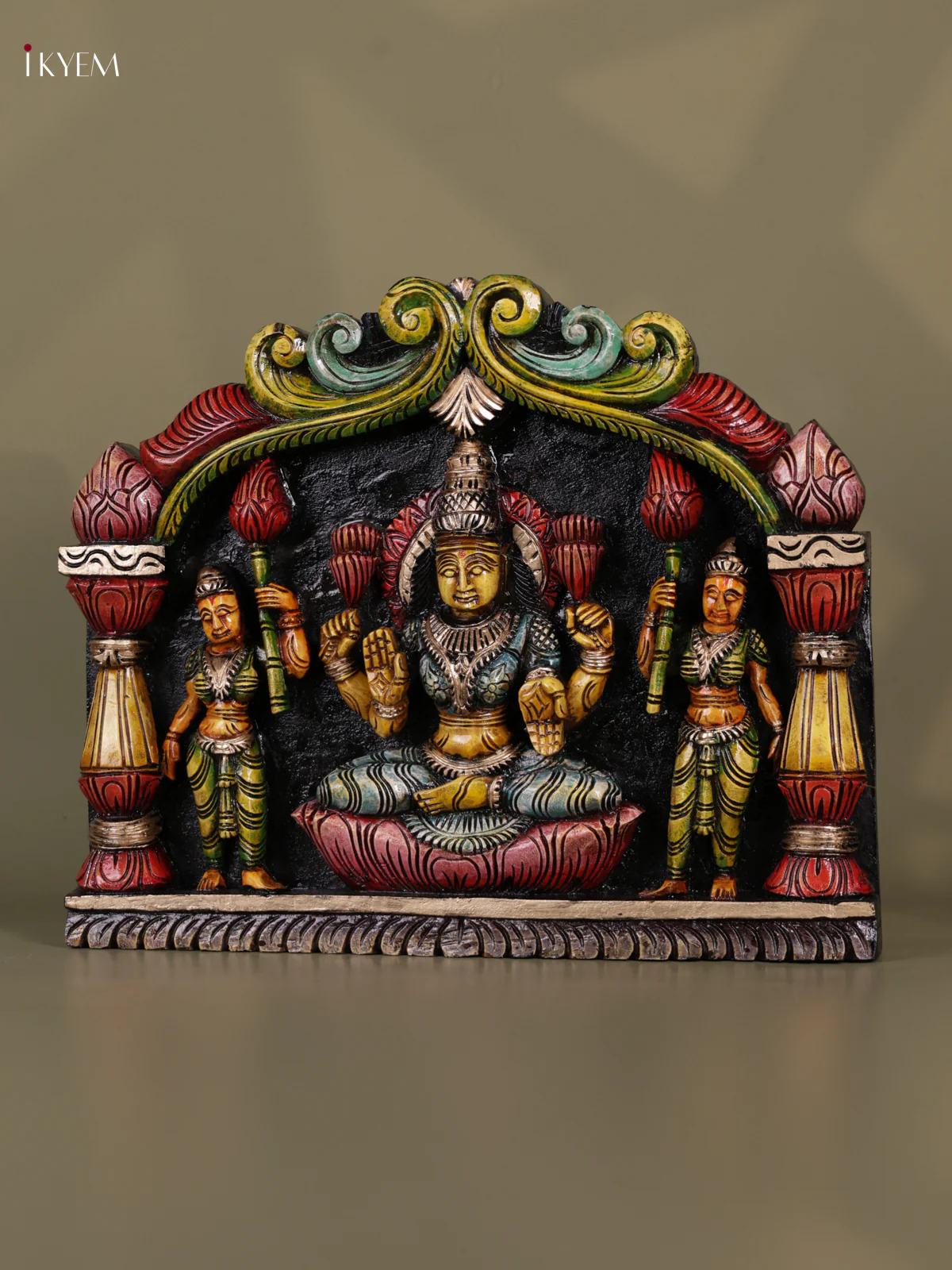 Wooden Hand Carved Painted - Lakshmi Panel - (15x18) - KEB0726 - Image 4