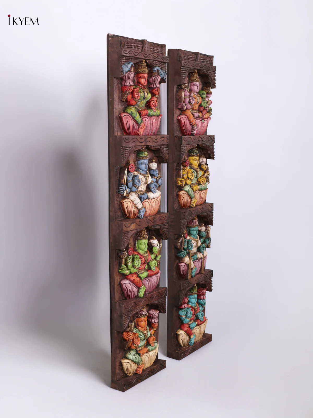 Wooden Hand Carved Painted - Ashta Lakshmi Wall Panel - Set OF - 2 - (36x8) - KEB0727 - Image 2