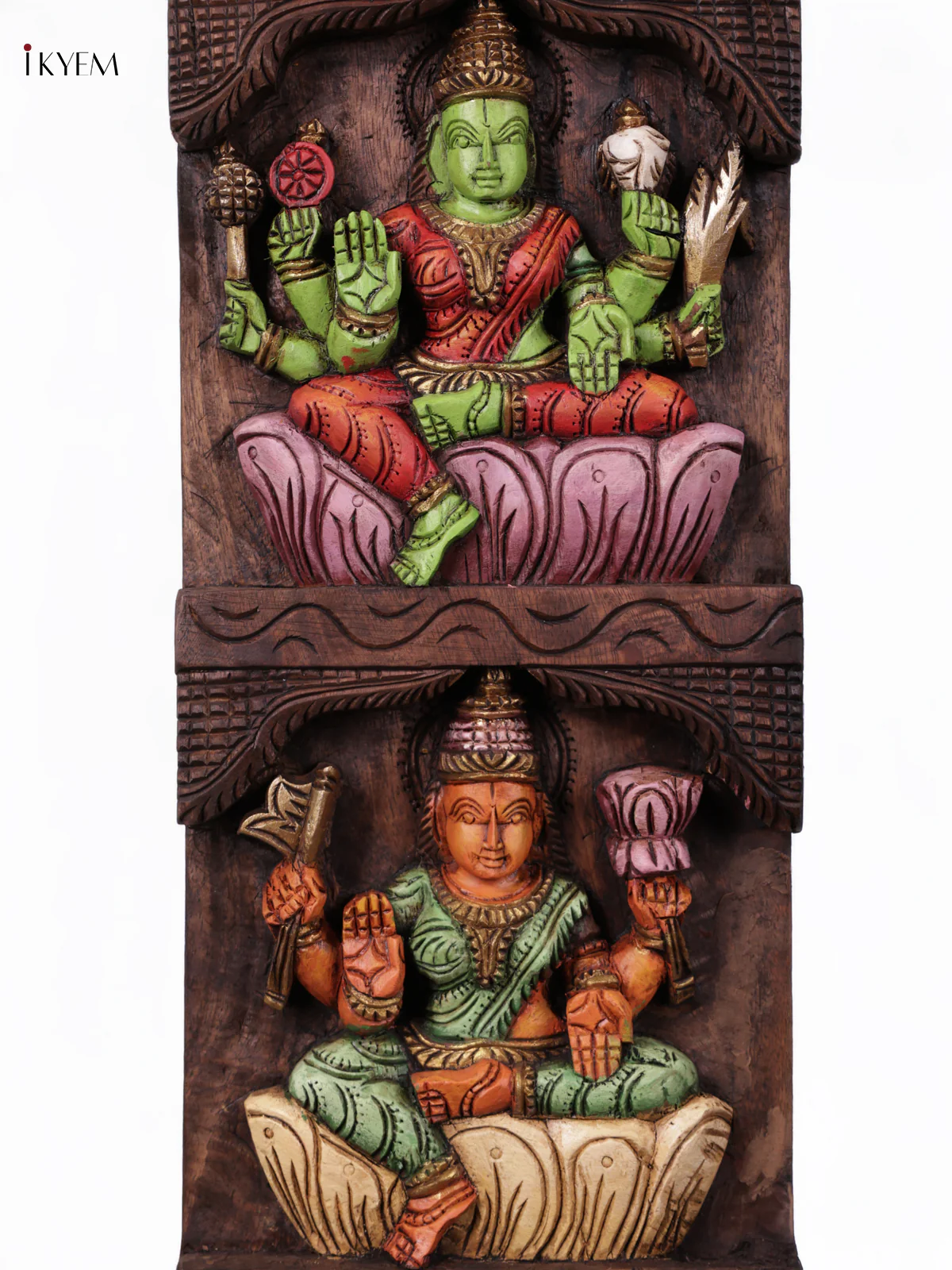 Wooden Hand Carved Painted - Ashta Lakshmi Wall Panel - Set OF - 2 - (36x8) - KEB0727 - Image 5
