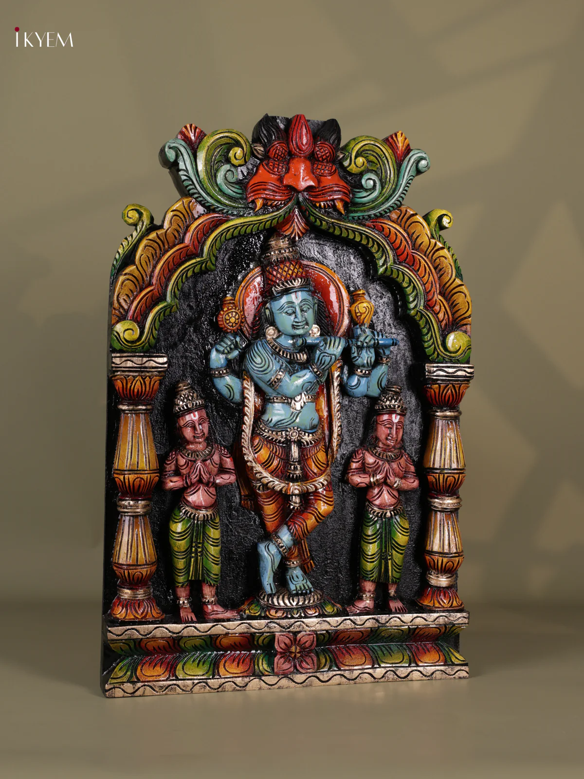 Wooden Hand Carved Painted - Krishna Panel - (24x16) - KEB0728 - Image 2