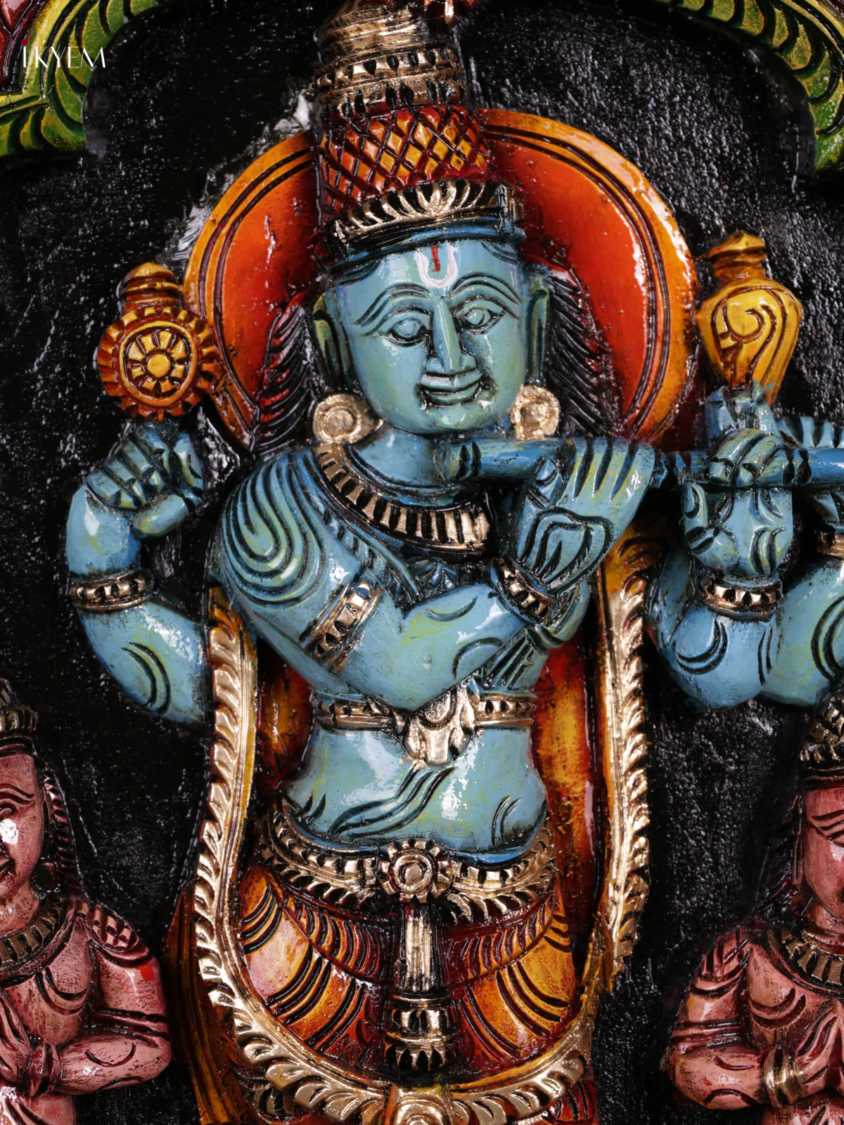 Wooden Hand Carved Painted - Krishna Panel - (24x16) - KEB0728 - Image 3