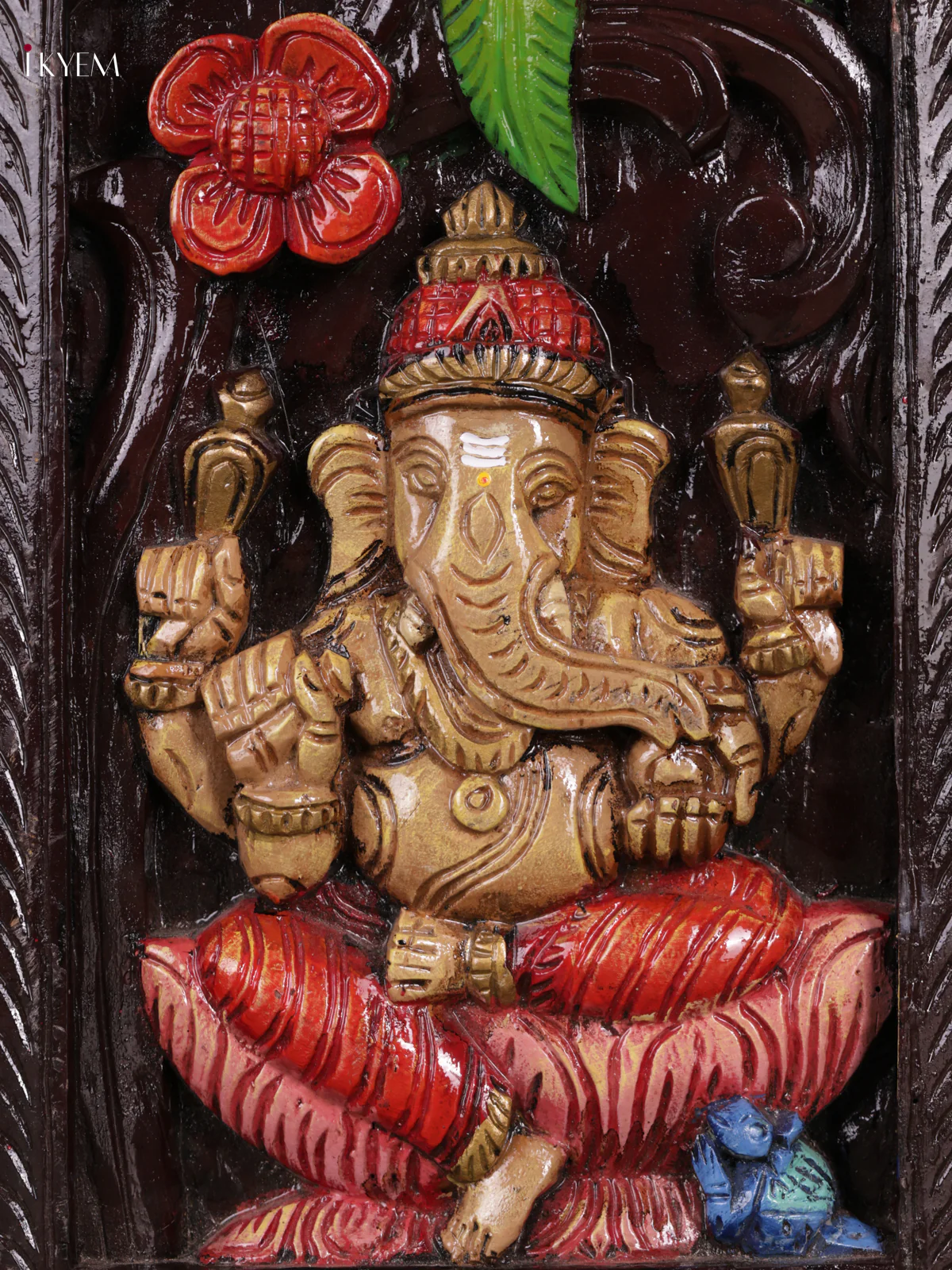 Wooden Hand Carved Painted - Parrot Ganesha - Panel - (24x10) - KEB0729 - Image 3