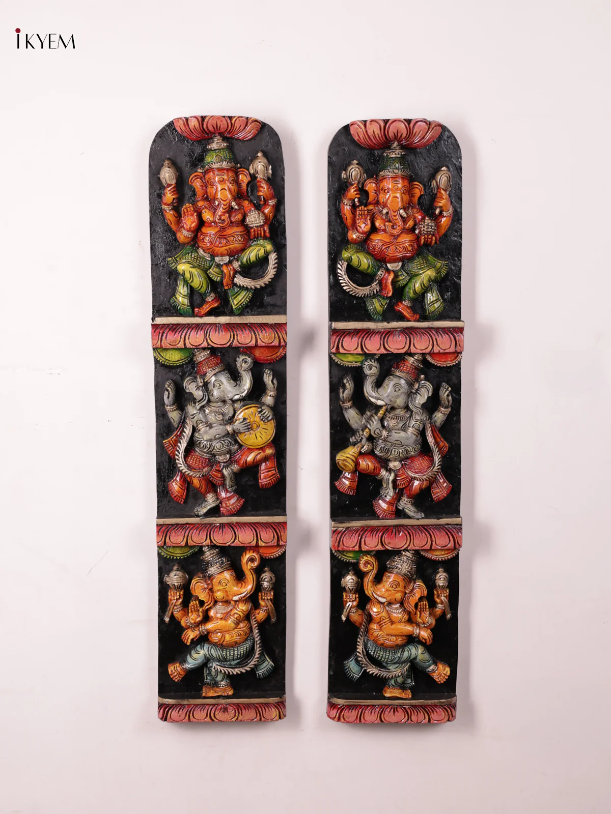 Wooden Hand Carved Painted - Ganesha Wall panel - Set OF - 2 - (36x8) - KEB0733
