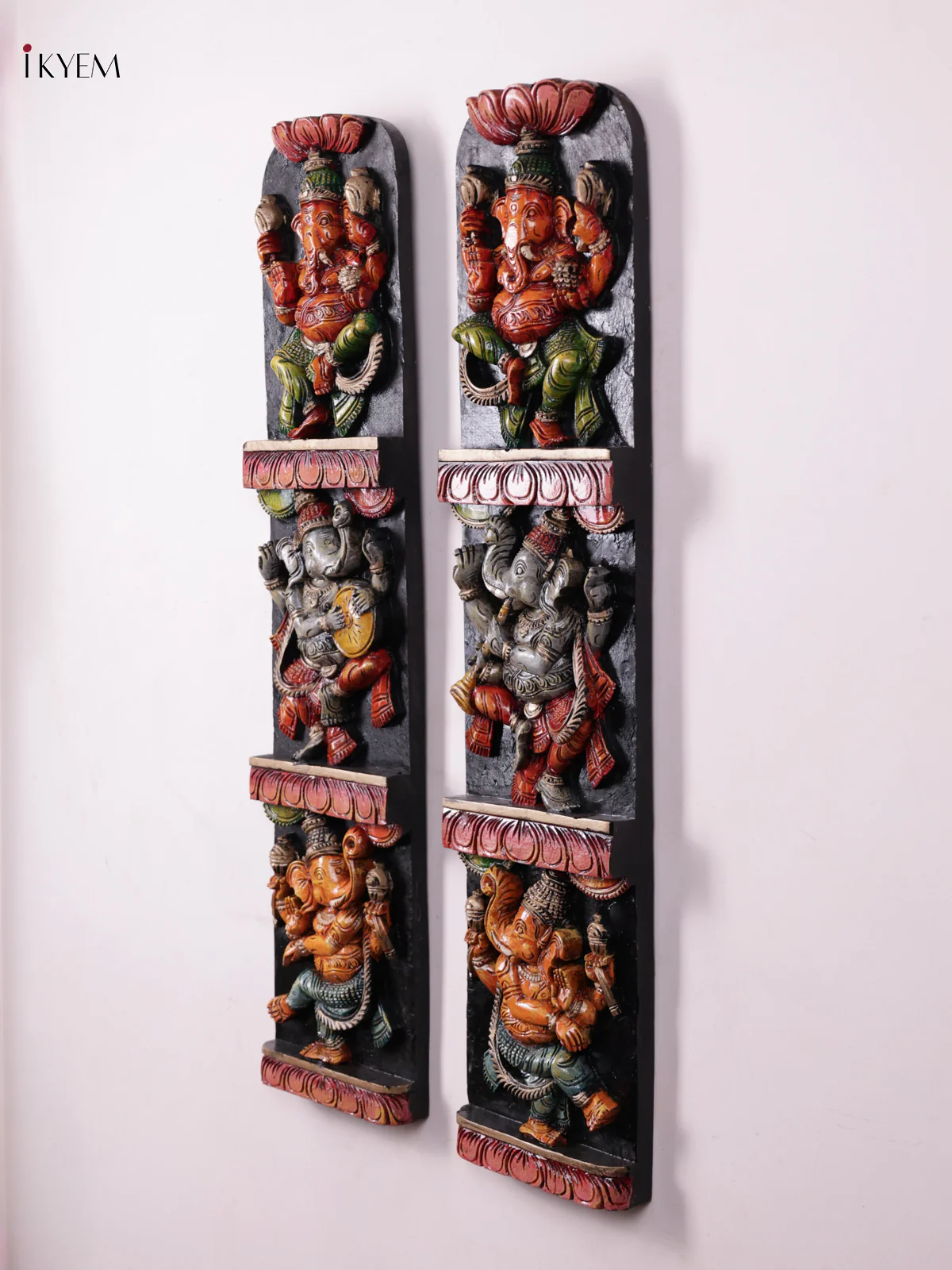 Wooden Hand Carved Painted - Ganesha Wall panel - Set OF - 2 - (36x8) - KEB0733 - Image 7