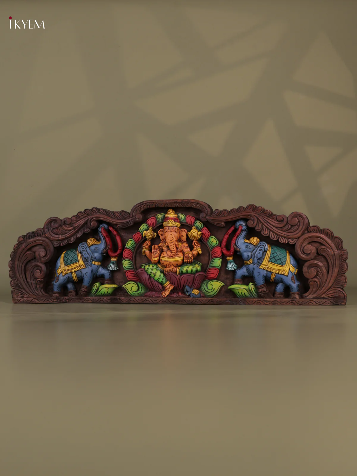 Wooden Hand carved Painted - Ganesha Panel - (12x36) - KEB0737 - Image 5