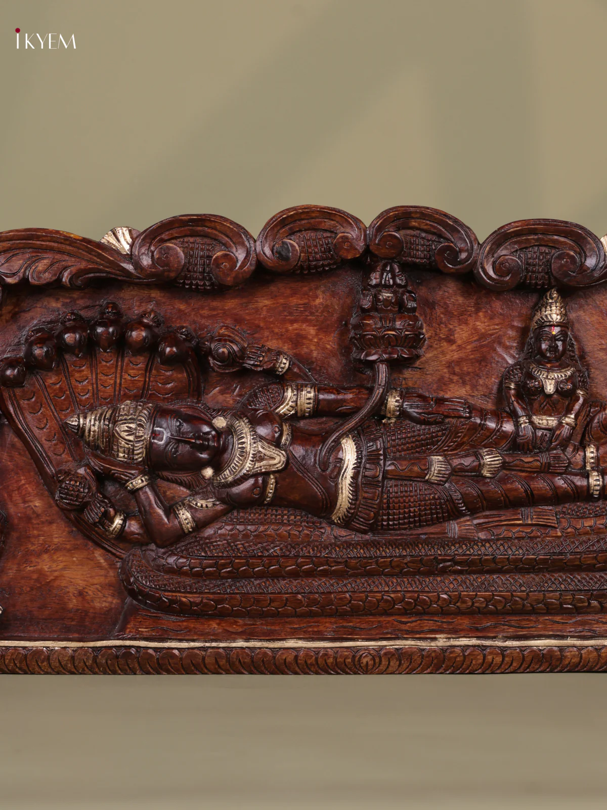Wooden Hand carved Painted - Maha Vishnu Panel - (12x36) - KEB0739 - Image 2