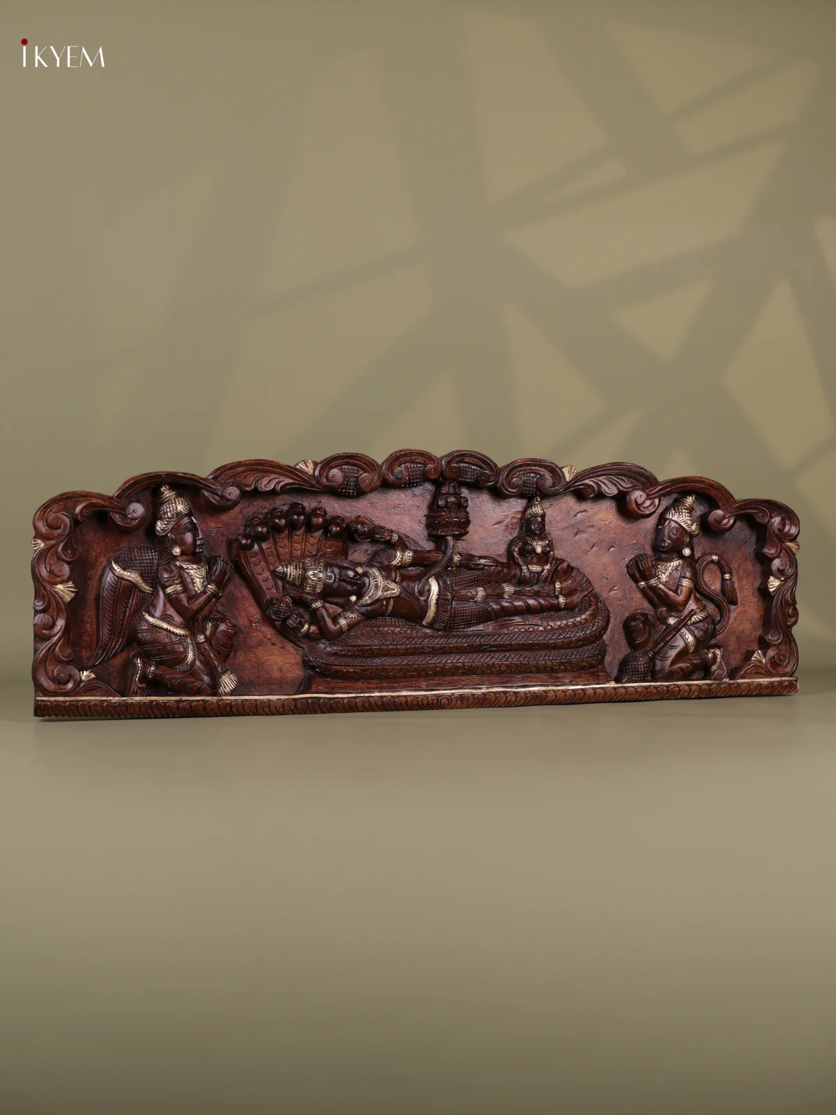 Wooden Hand carved Painted - Maha Vishnu Panel - (12x36) - KEB0739 - Image 5