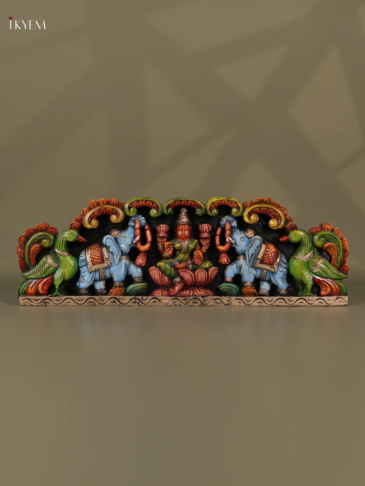 Wooden Hand Carved Painted - Gaja Lakshmi Panel - (8x24) - KEB0740