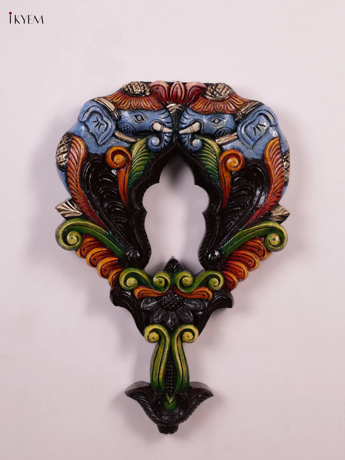Wooden Hand Carved Painted - Elephant Mirror/Wall Frame - KEB0910