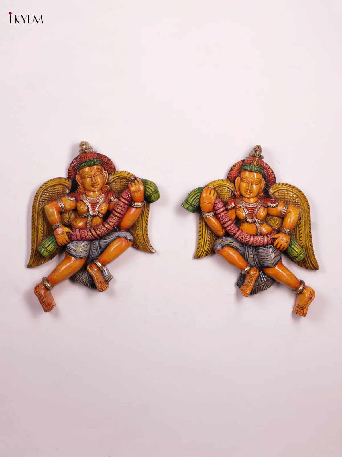 Wooden Hand carved Painted - Gandharvas Wall Panel - Set OF - 2 - KEB0917