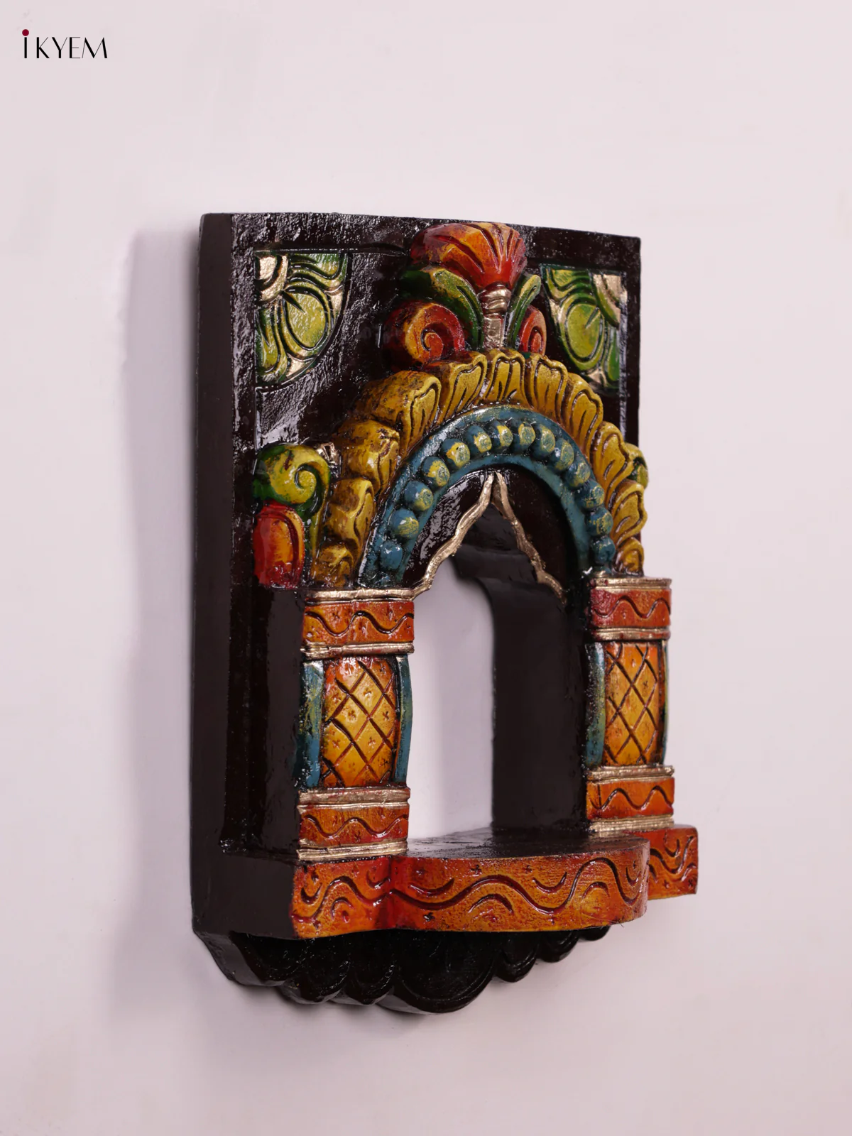 Wooden Hand Carved Painted - Maada Vilakku Wall Shelf - KEB0919 - Image 3
