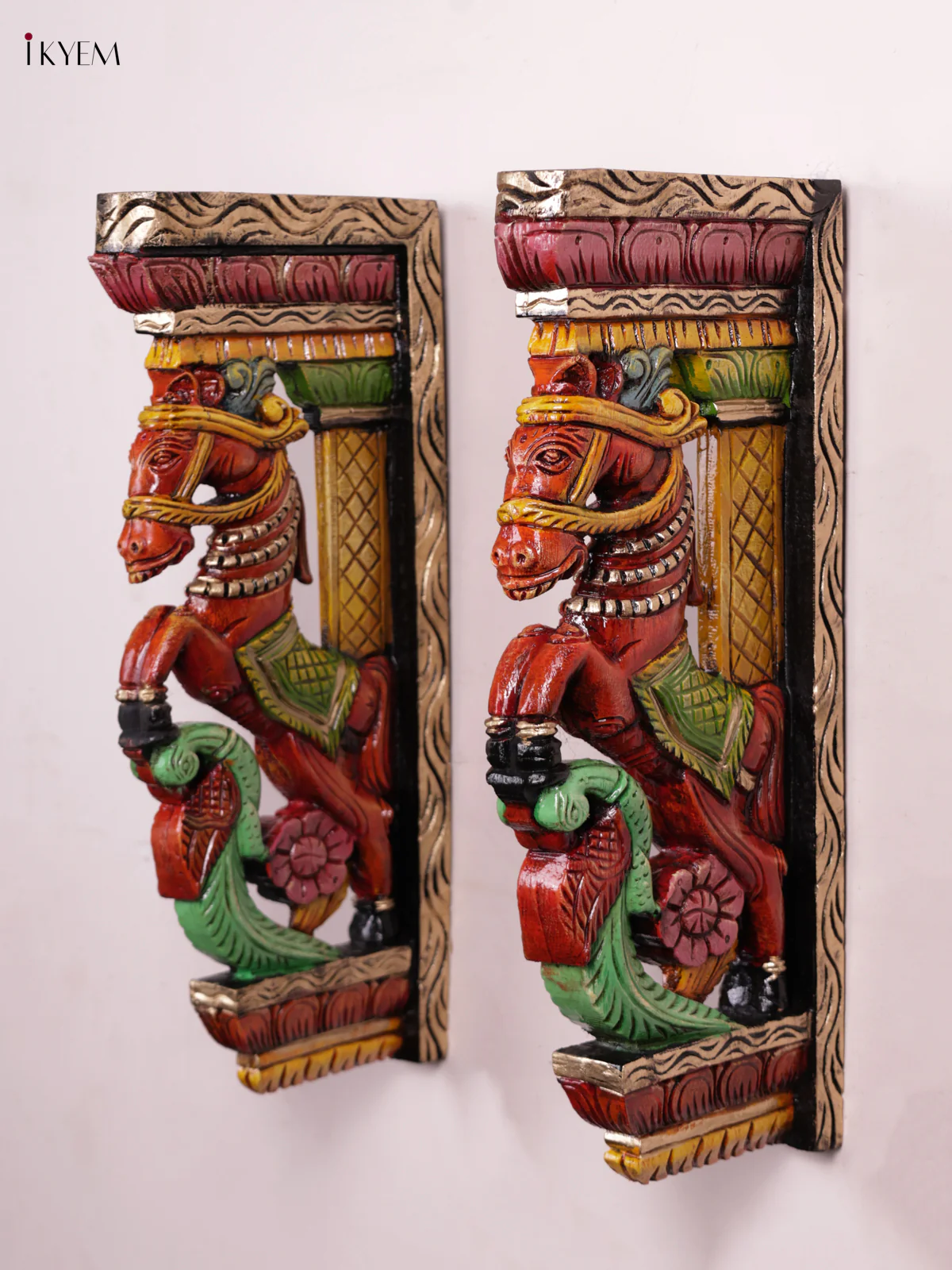 Wooden Hand Carved Hand Painted - Horse Wall Bracket - Set OF - 2 - Image 3