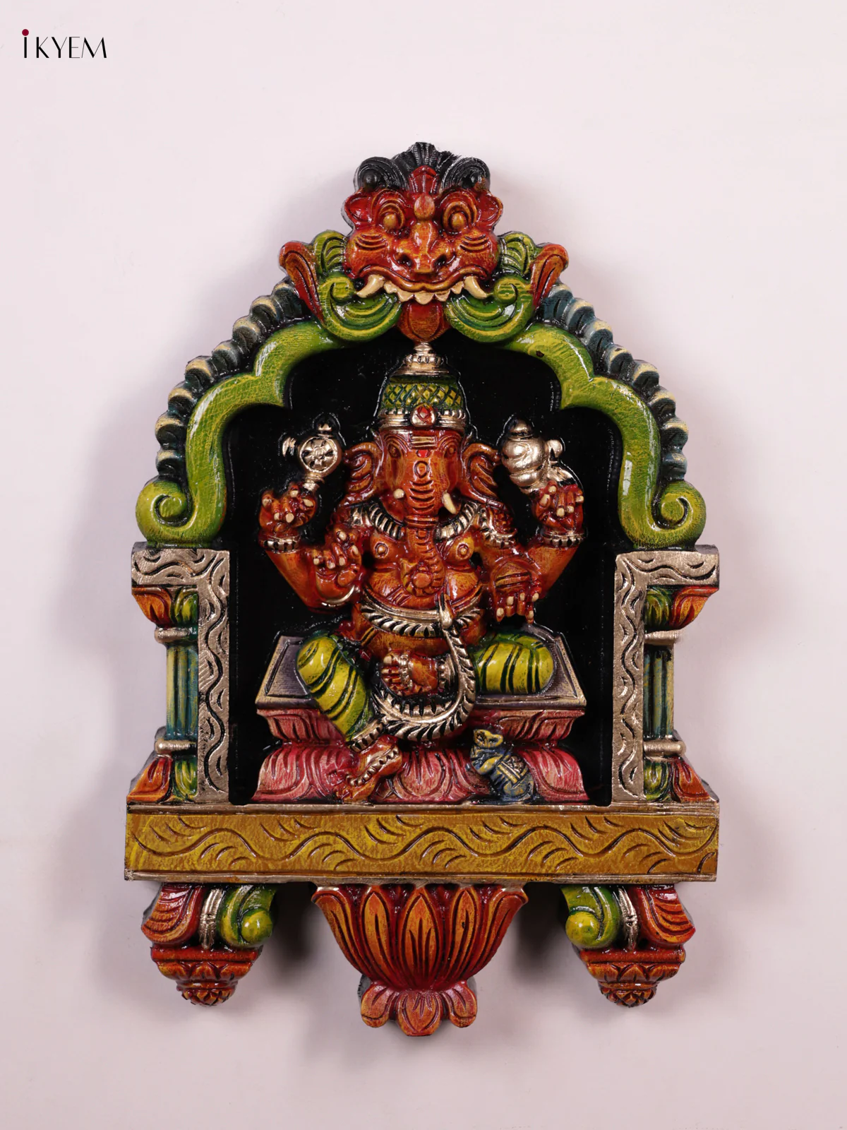 Wooden Hand Carved Painted - Ganesha & Gopuram Panel - KEB0926