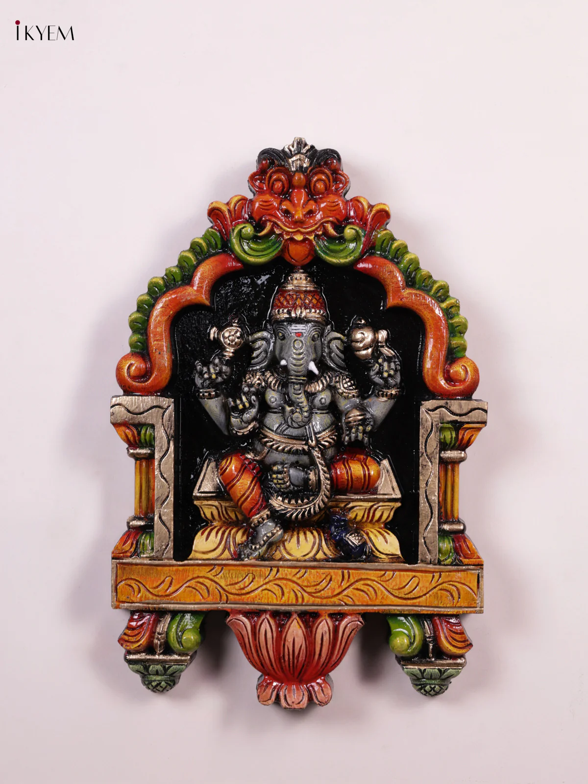 Wooden Hand Carved Painted - Ganesha & Gopuram Panel - KEB0927