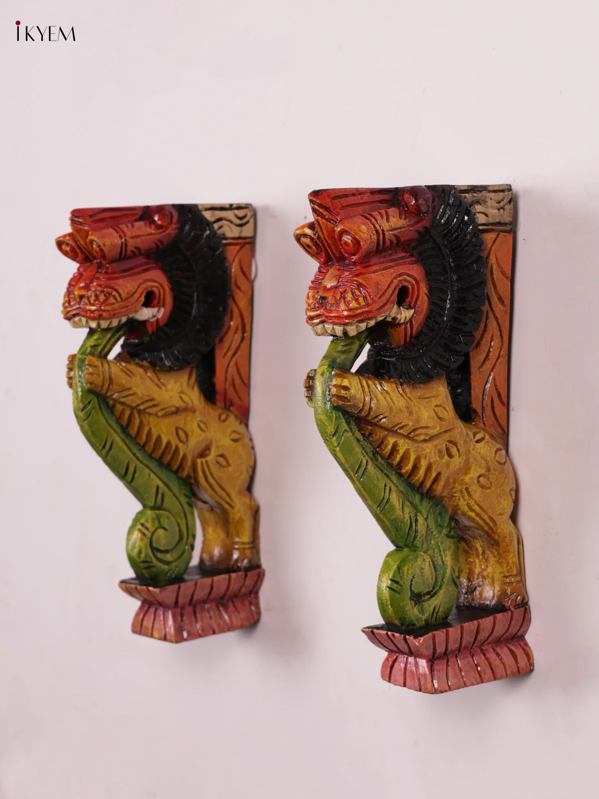 Wooden Hand Carved Painted - Yazhi Wall Bracket - Set OF - 2 - KEB0942 - Image 3