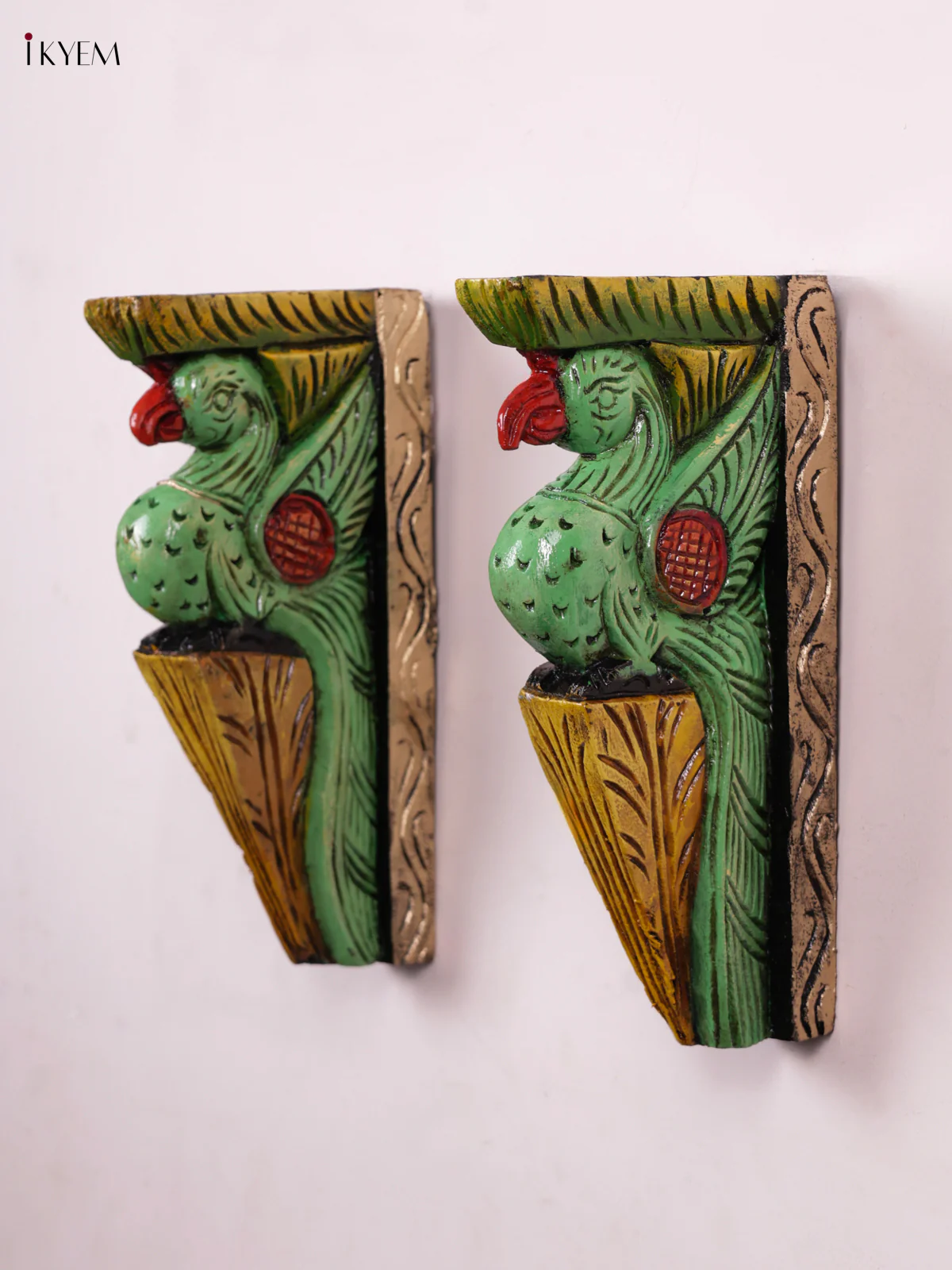 Wooden Hand Carved Painted - Parrot Wall Bracket - Set OF - 2 - KEB0944 - Image 3