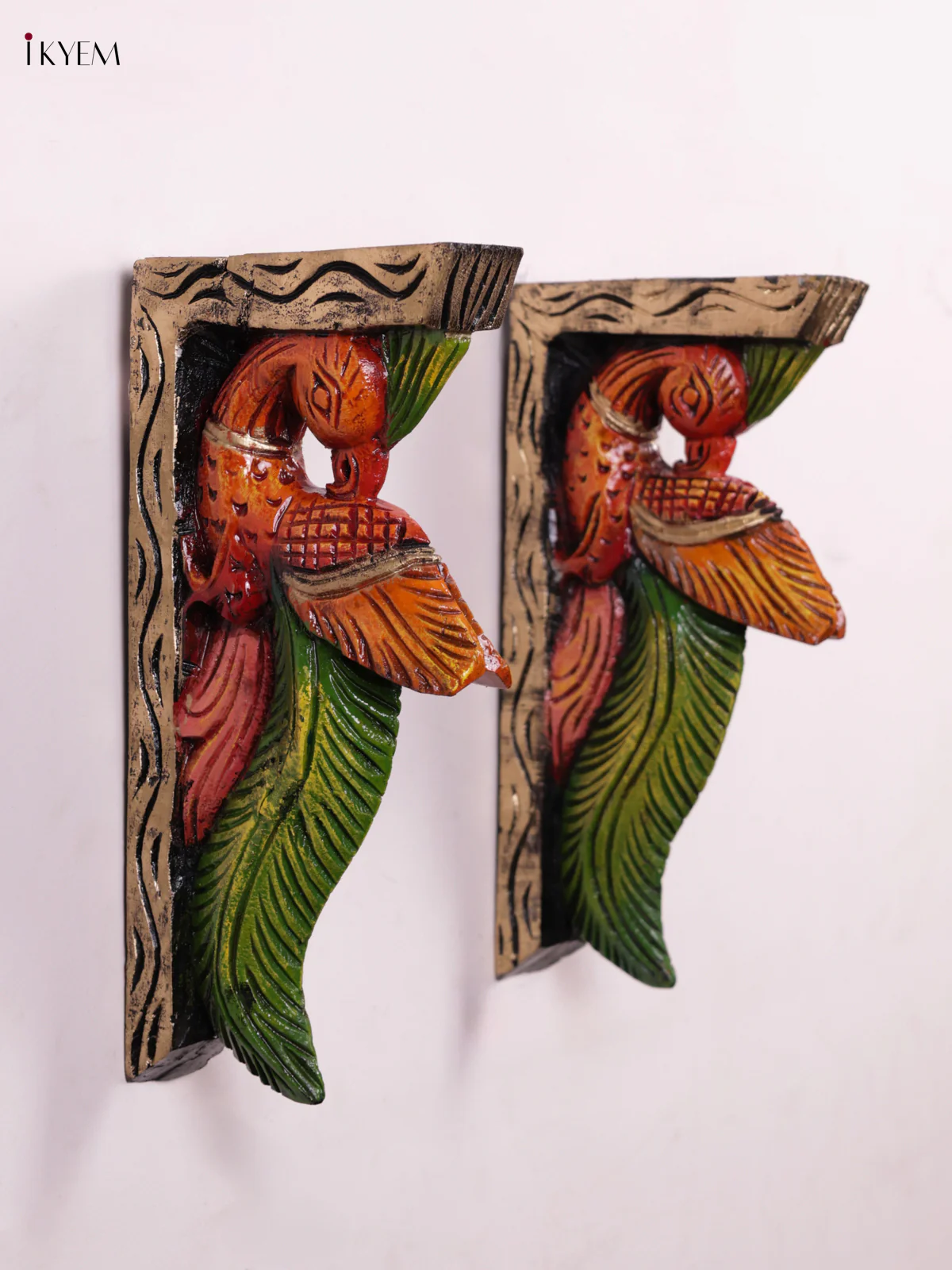 Wooden Hand Carved Painted - Parrot Wall Bracket - Set OF - 2 - KEB0947