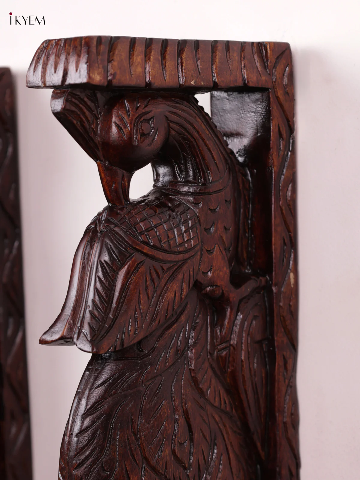 Wooden Peacock Wall Bracket - Set OF - 2 - KEB0954 - Image 2