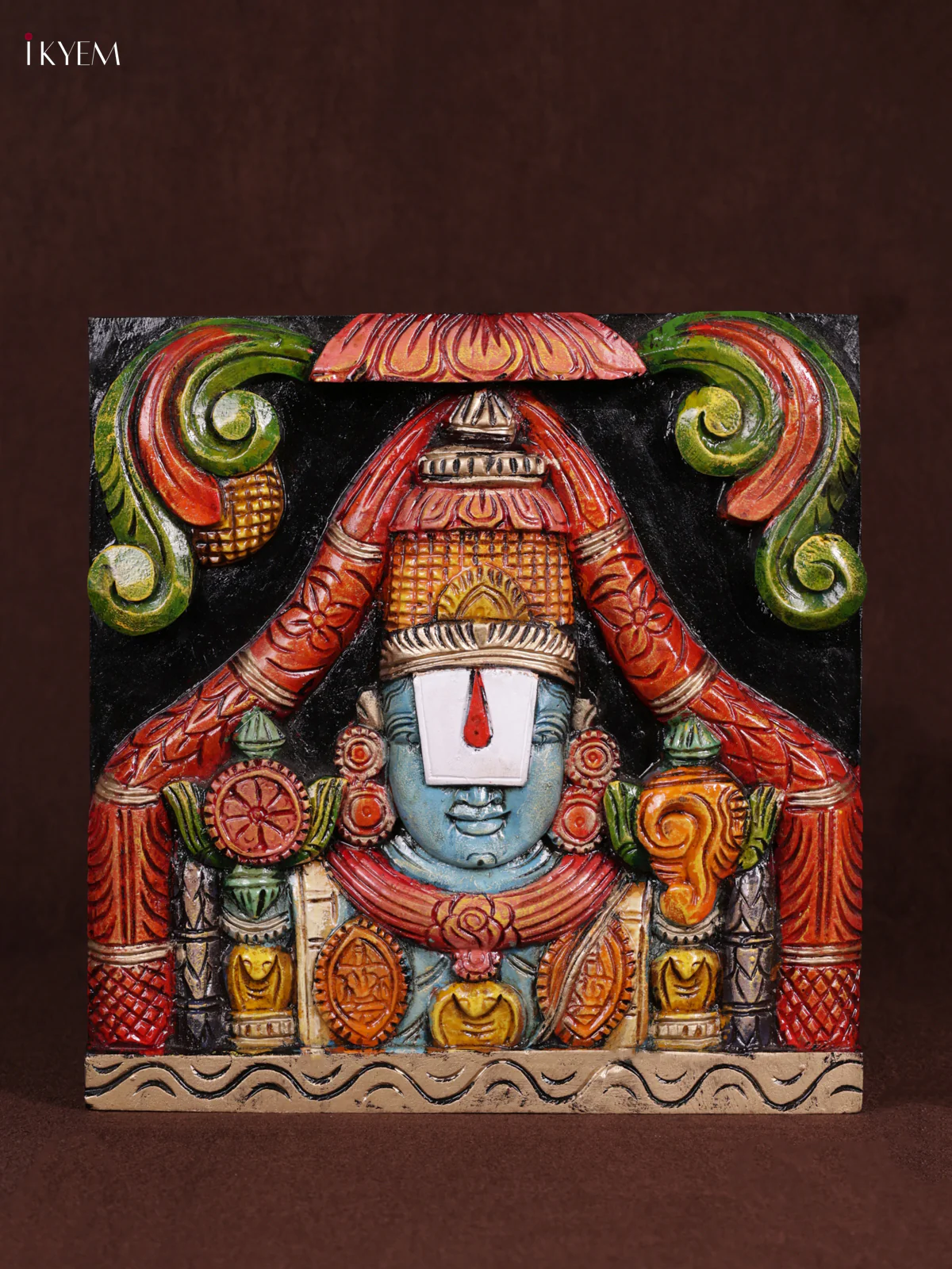 Wooden Hand Carved Painted - Balaji Panel - (12x12) - KEB0966