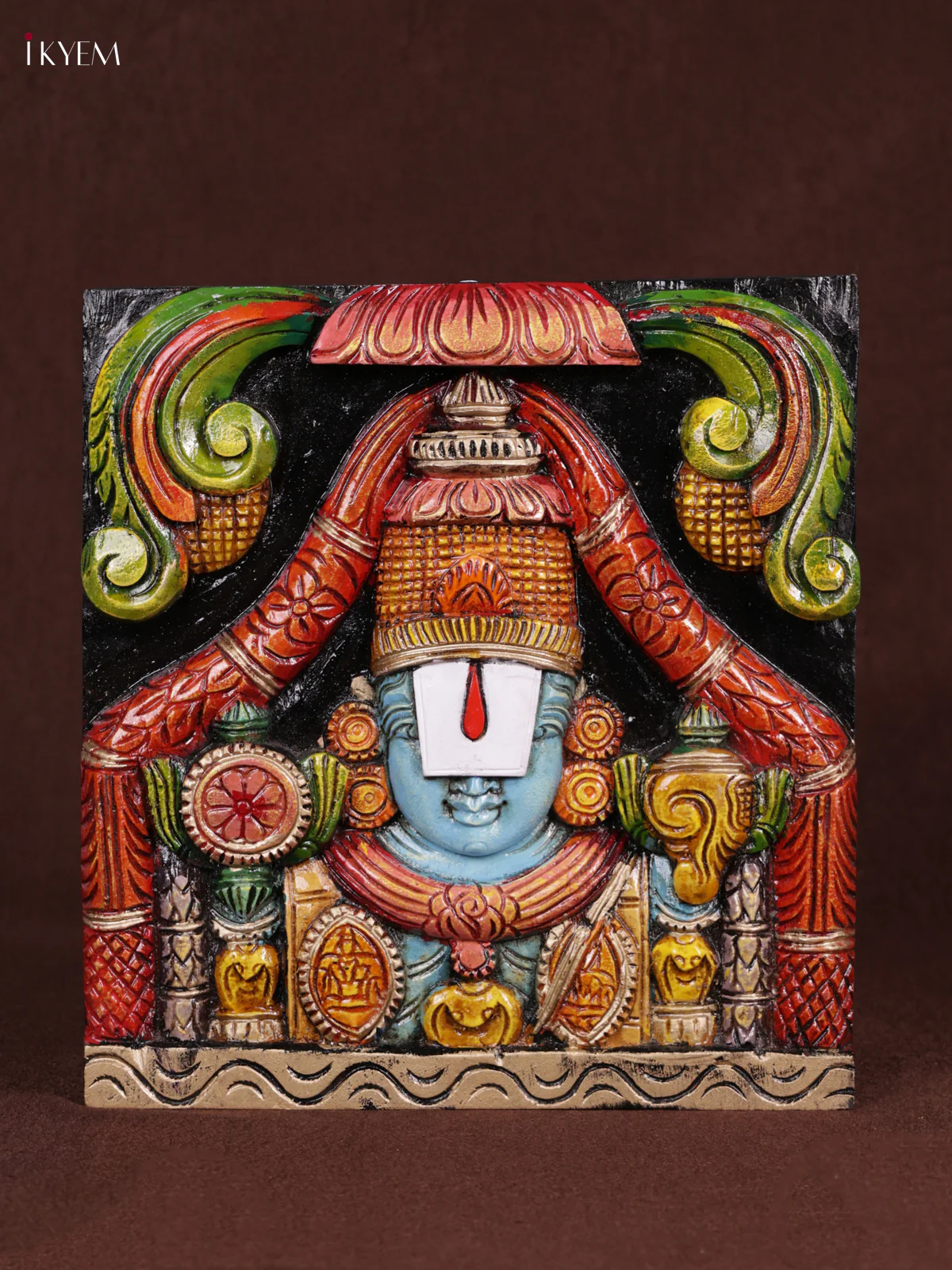 Wooden Hand Carved Painted - Balaji Panel - (12x12) - KEB0969
