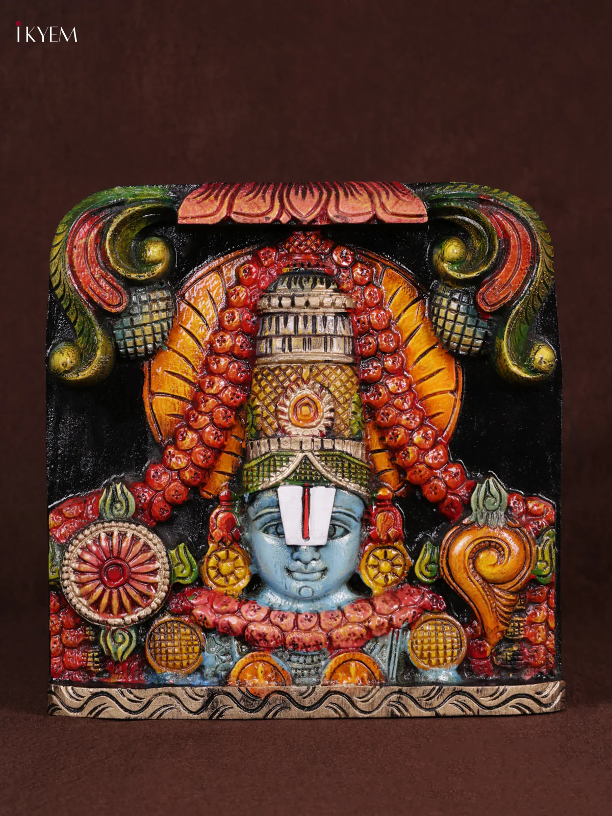 Wooden Hand Carved Painted - Balaji Panel - (12x12) - KEB0972