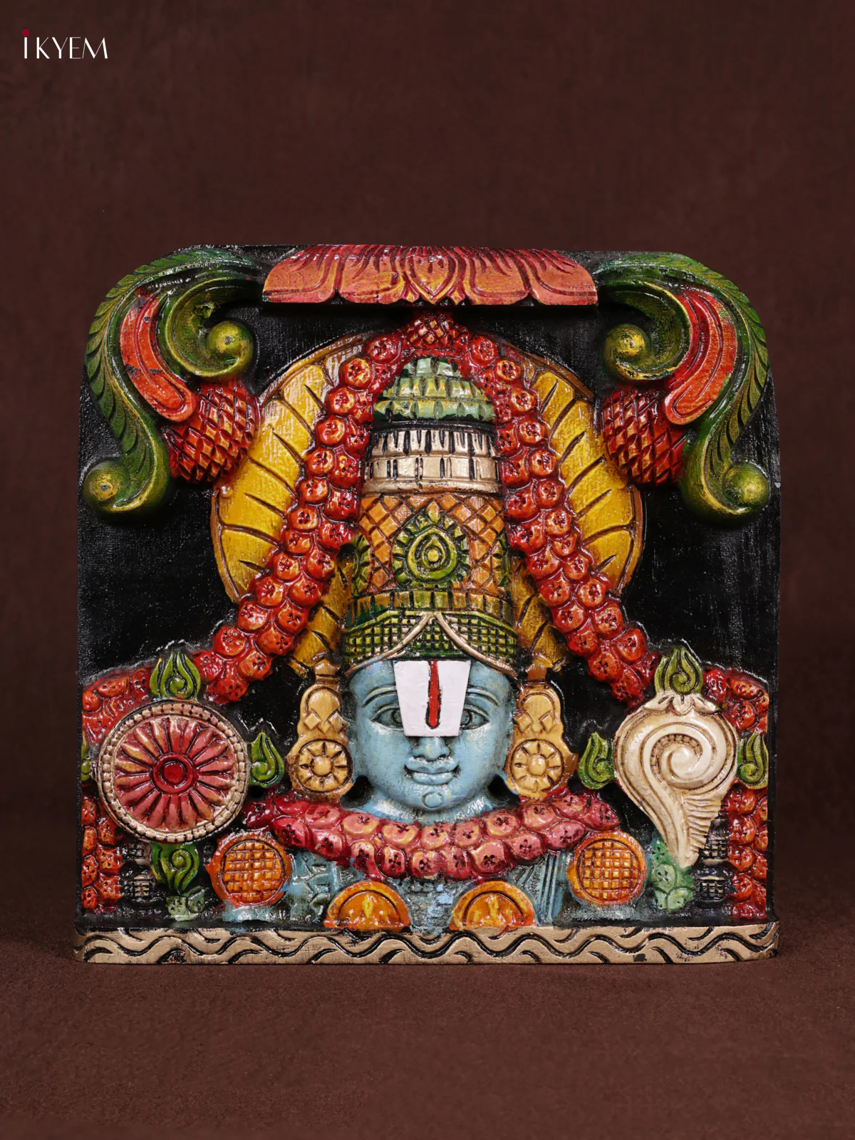 Wooden Hand Carved Painted - Balaji Panel - (12x12) - KEB0974