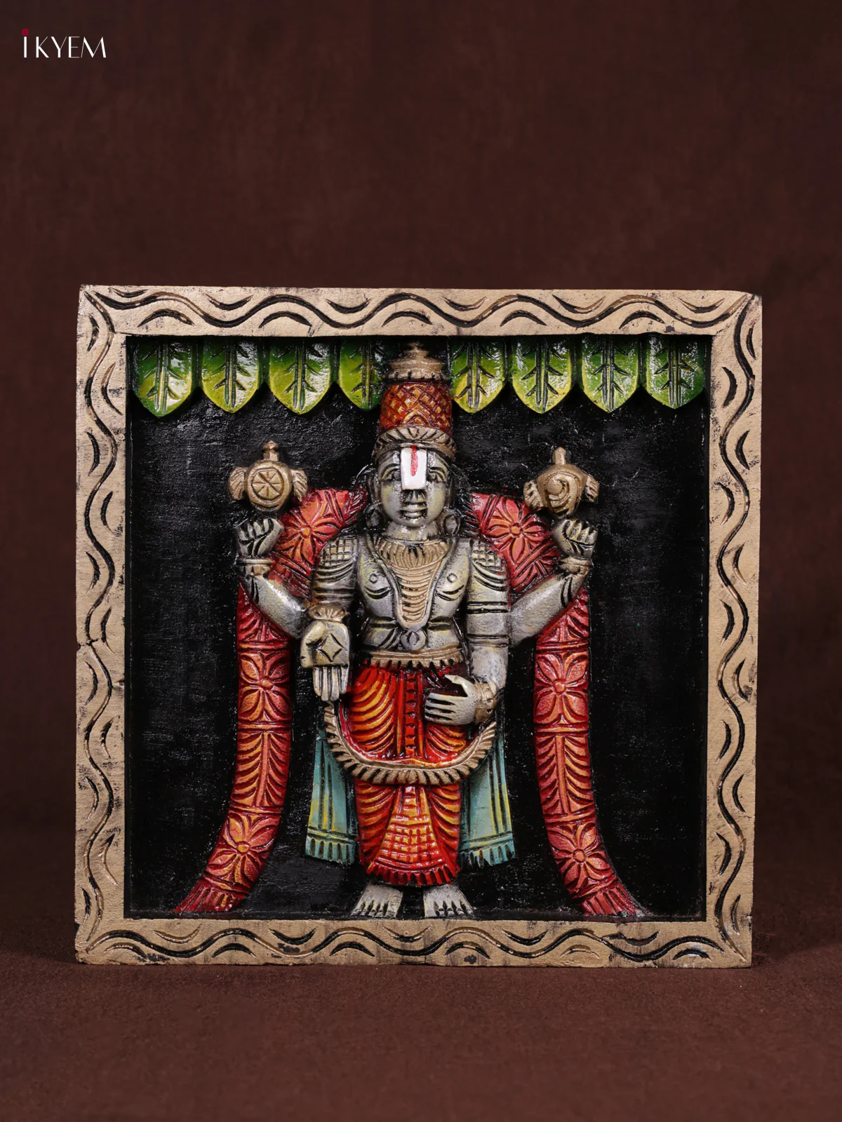 Wooden Hand Carved Painted - Balaji Panel - (12x12) - KEB0975