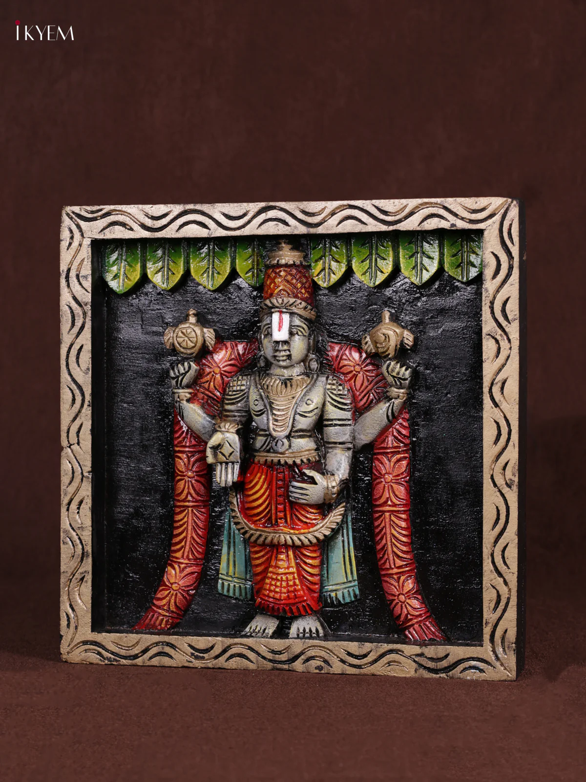 Wooden Hand Carved Painted - Balaji Panel - (12x12) - KEB0975 - Image 2