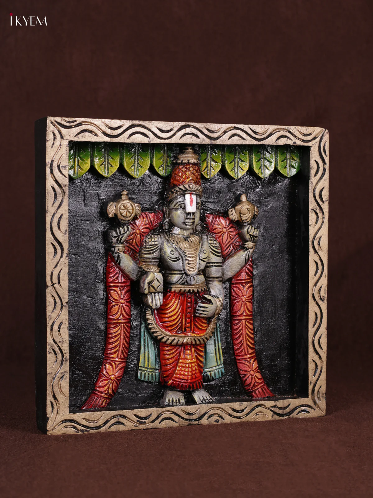 Wooden Hand Carved Painted - Balaji Panel - (12x12) - KEB0975 - Image 3
