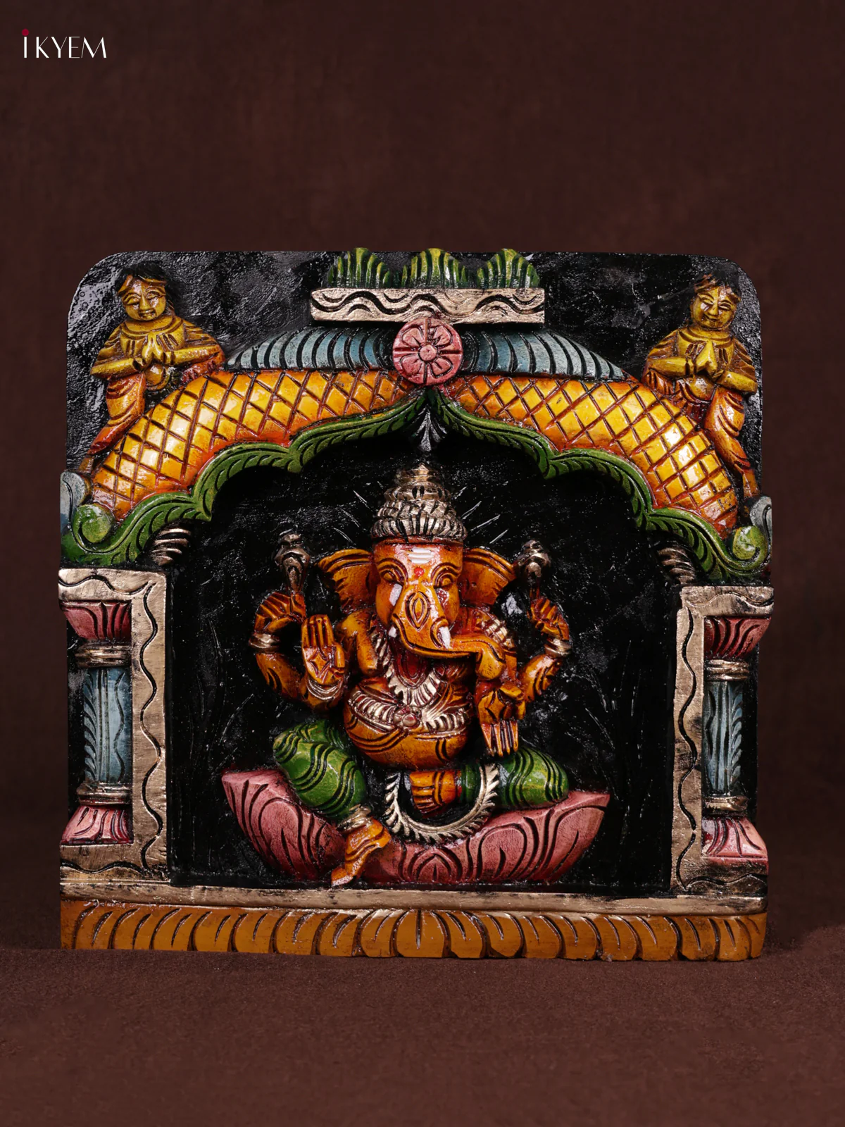 Wooden Hand Carved Painted - Ganesha Panel - (12x12) - KEB0977