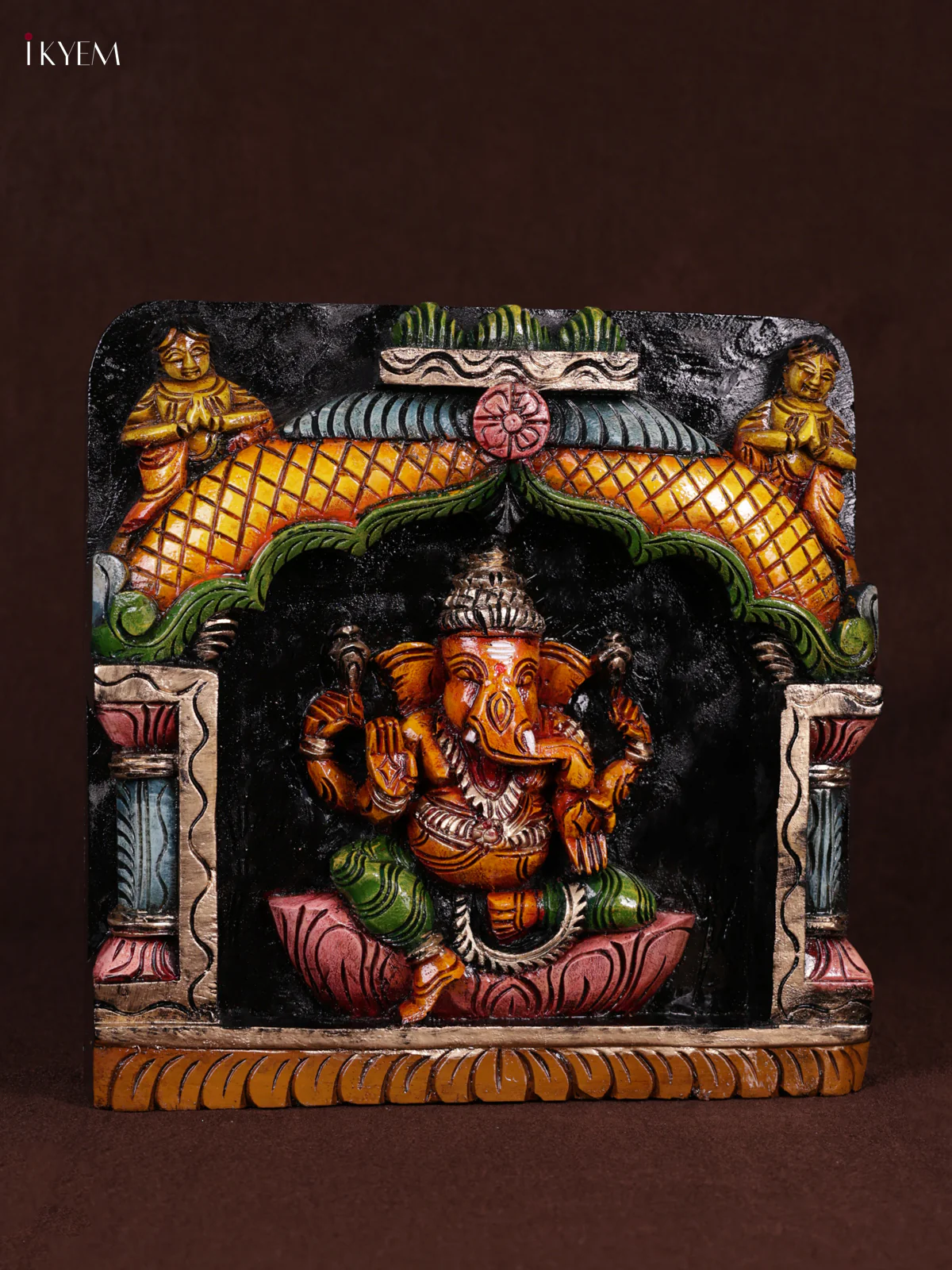Wooden Hand Carved Painted - Ganesha Panel - (12x12) - KEB0977 - Image 3
